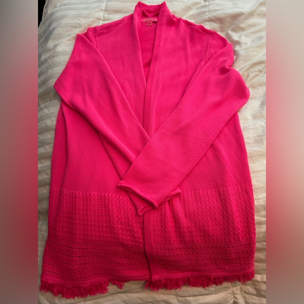 Lilly Pulitzer Noble Vibrant Pink Cardigan, Size XL- Flawed-See Pictures - Picture 8 of 16
